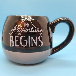 "The Adventure Begins" Jumbo Sized Coffee Mug Tea Cup Black Grey Gray Ceramic